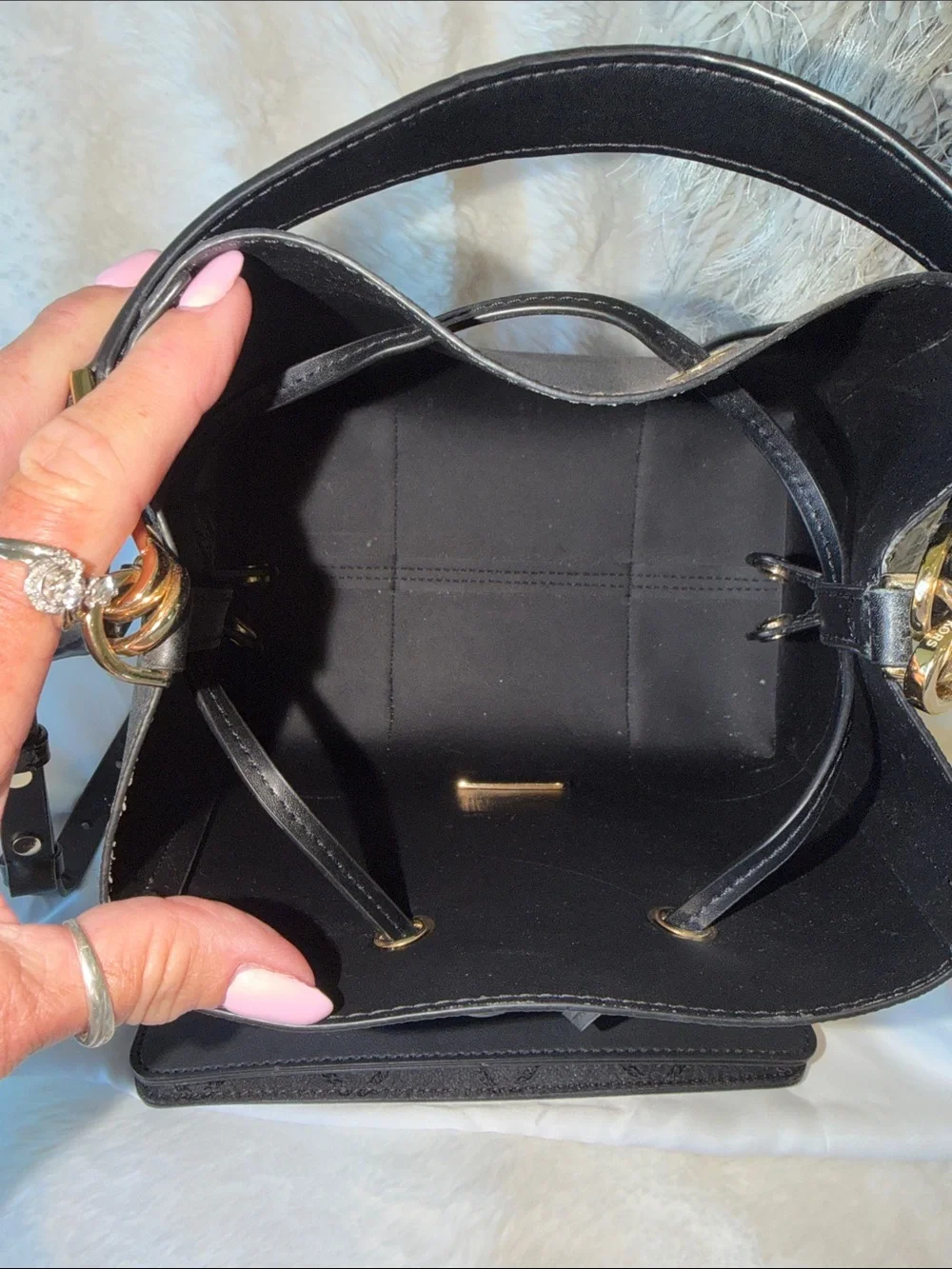 Michael Kors Brown and Cream Signature Drawstring Bucket Tote